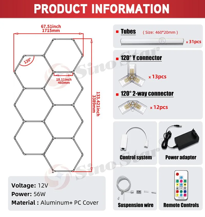 3389*1715mm 56W Club Hotel Shop Supermarket Corridor Honeycomb RGB Hexagon Light Bar