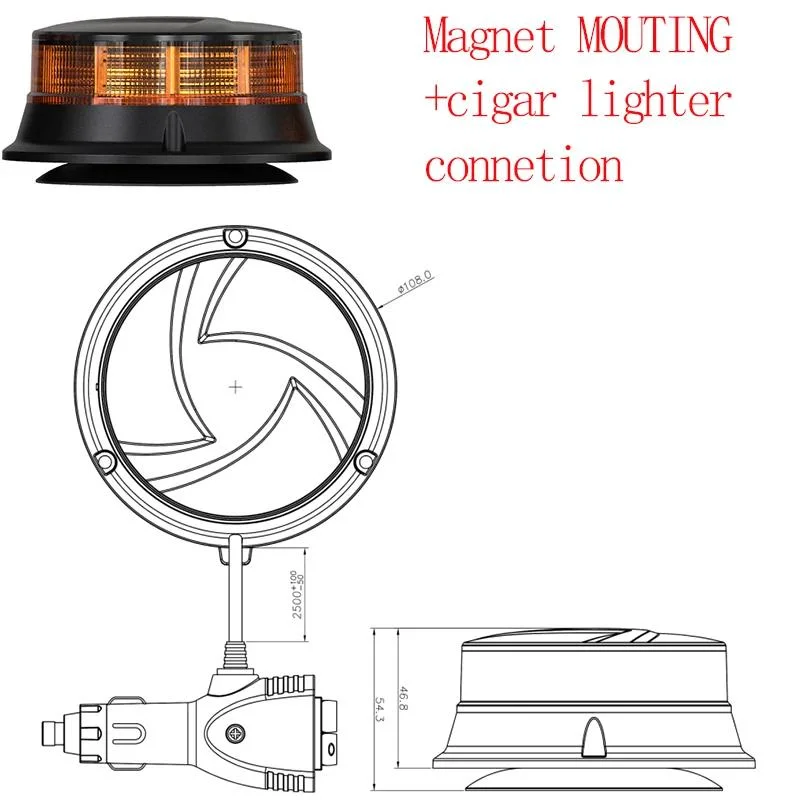 12-24V DC Emark ECE R65 R10 Approved Ultra Slim LED Warning Beacon Light 3 Bolt Permanent Mount Multivolt