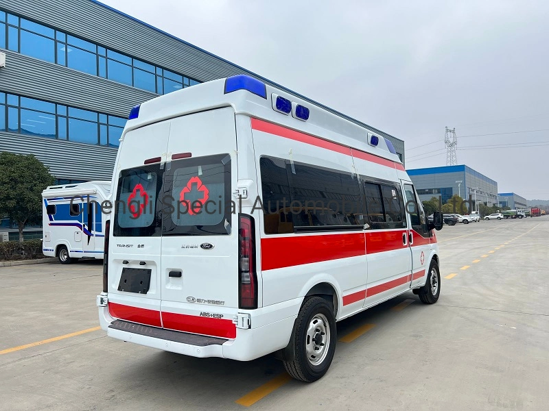 ICU Ambulance Hidden Light Bar Transit V348 Euro6 (High roof long axis version) Monitoring Emergency Ambulance Vehicle for Sale