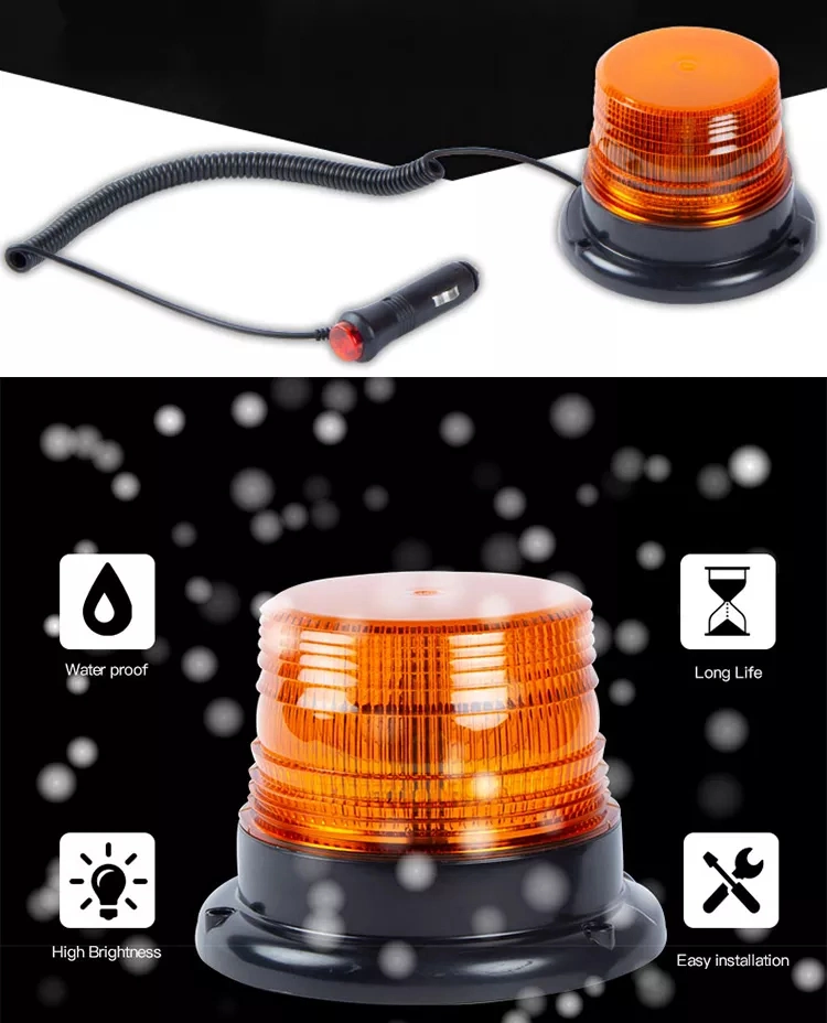 12W LED Emergency Beacon Flashing Amber Mini Revolving Warning Light 12V-24V with Magnetic Base