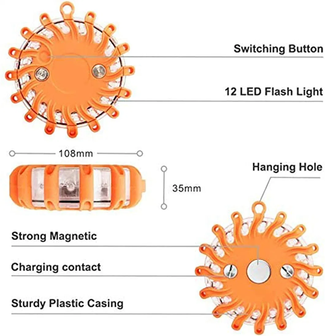 Rechargeable Flashing LED Road Flares Emergency Disc Beacon Lights Car V16 Caution Light Portable Powerful Traffic Warning Strobe Signal Light