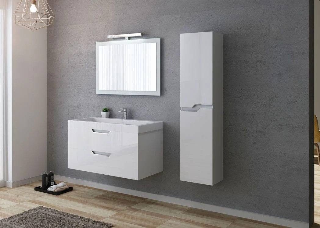 White Wall Hung Bathroom Cabinet 100cm Bathroom Furniture Set with One Washbasin