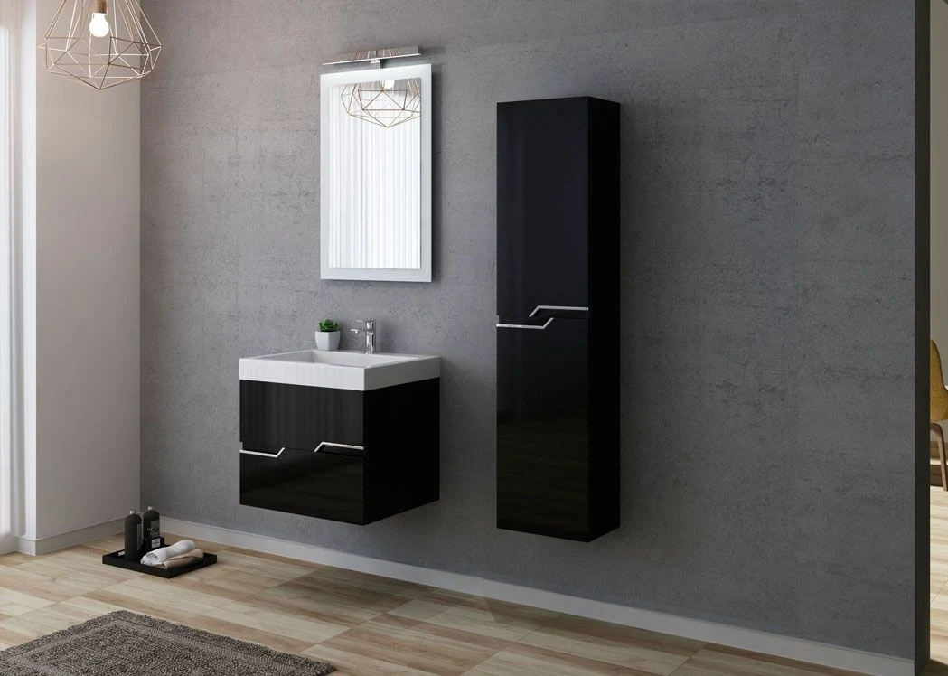 Black Wall Hung Bathroom Cabinet 60cm Bathroom Furniture Set with One Washbasin