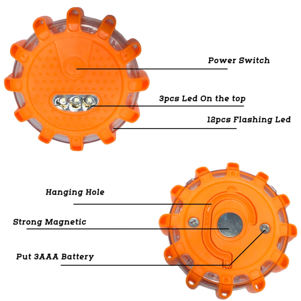 12PCS+3PCS LED Road Flares Emergency Disc Warning Lights for Car or Marine Boat Traffic Flashing Strobe Beacon Lamp Hot LED Warning signal Light