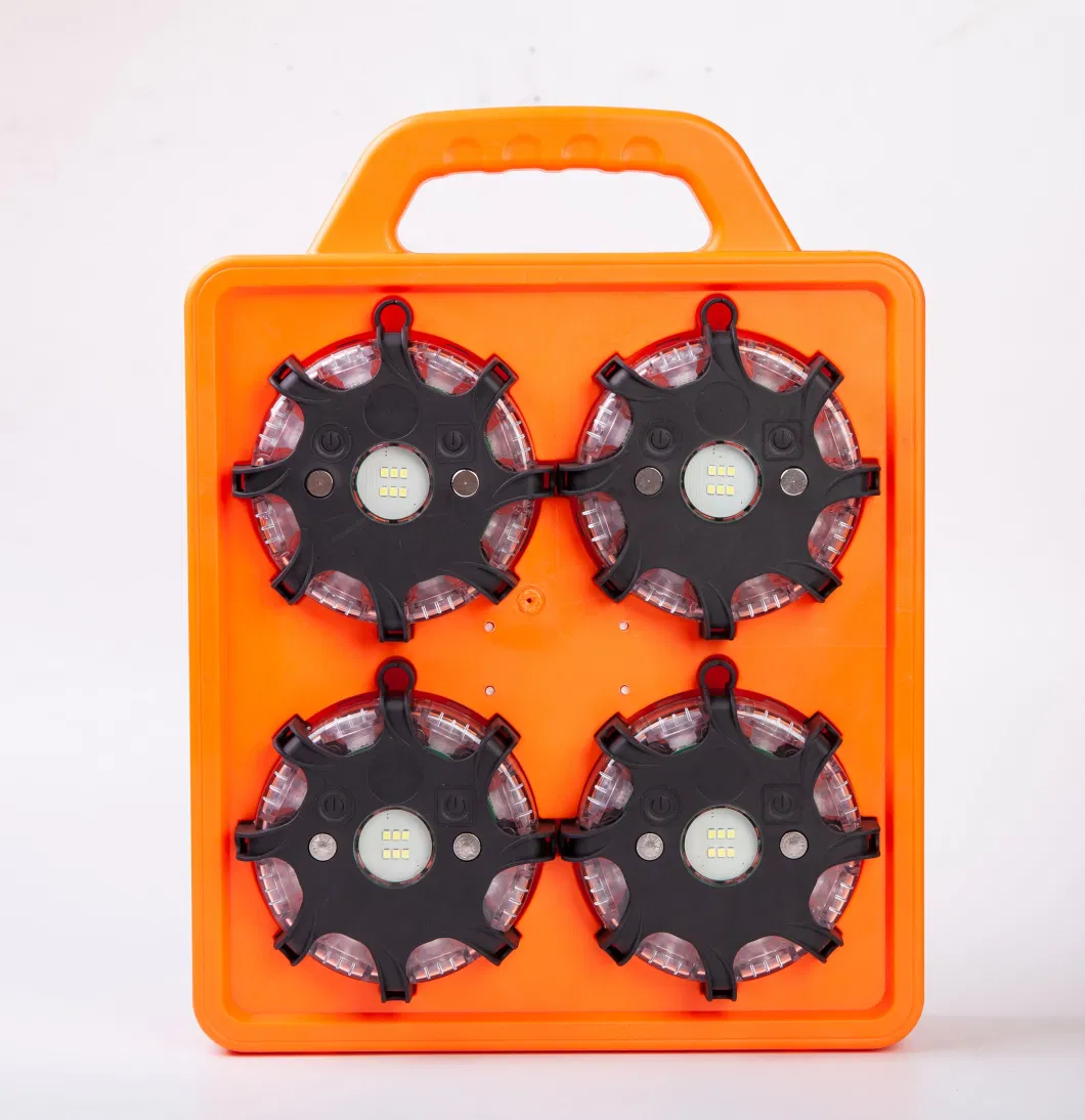 New Shockproof Traffic Emergency 6 Pack LED Road Flare Rechargeable Safety Strobe Beacon Flashing LED Amber Warning Light with Sequential Function