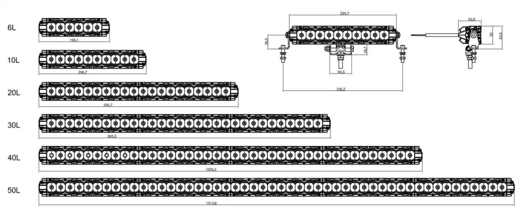 Single Row 30W/50W/100W/150W/200W/250W Osram LED Light Bar for Offroad 4X4 Truck Jeep Auto Car Tractor