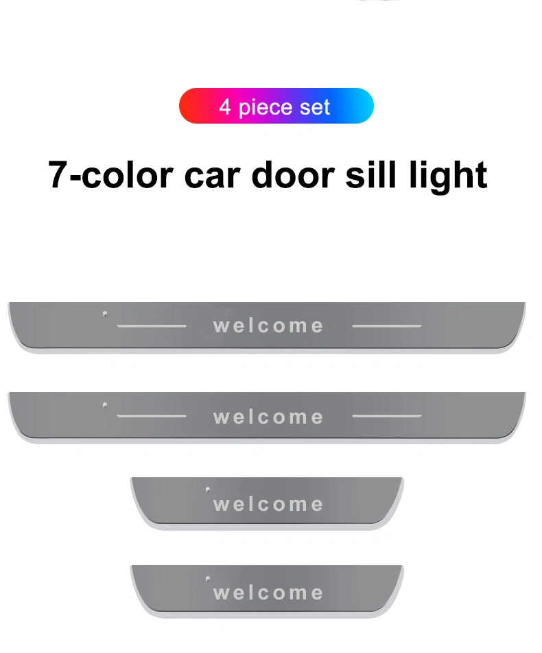 4PCS Wireless LED Pedal Welcome Light Universal Door Sill Plate Lamp Acrylic USB Charging RGB Custom Logo Streamer Dynamic Light for Auto