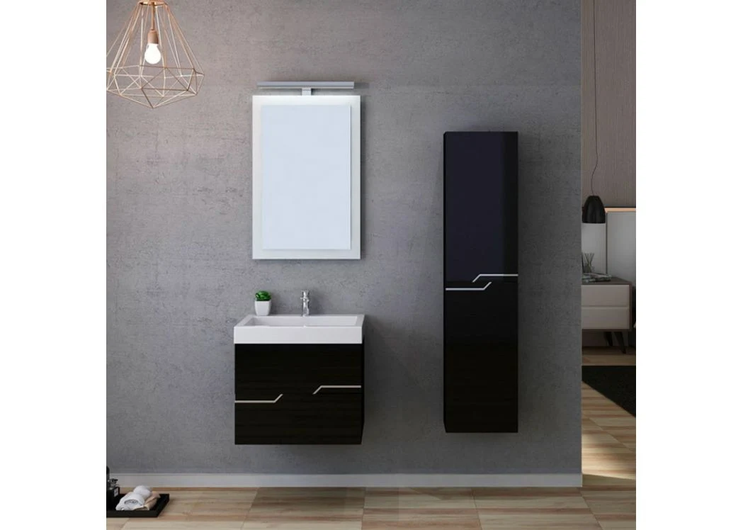 Black Wall Hung Bathroom Cabinet 60cm Bathroom Furniture Set with One Washbasin