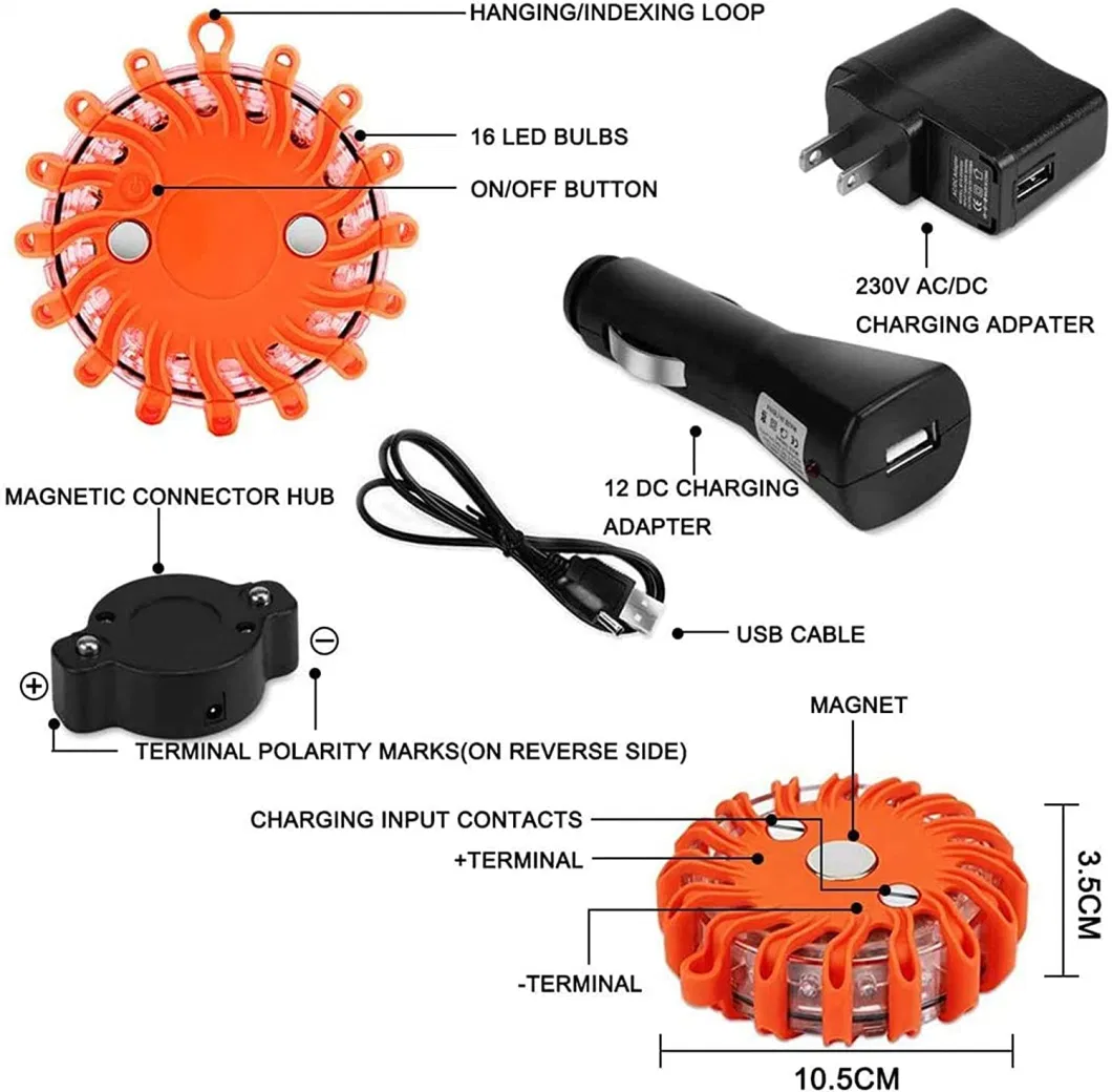 Rechargeable Flashing LED Road Flares Emergency Disc Beacon Lights Car V16 Caution Light Portable Powerful Traffic Warning Strobe Signal Light