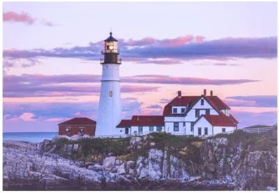  Stampe d&prime;arte da parete in tela illuminata con tema Wood Lighthouse Beach Arredamento per la casa 16 x 23 pollici