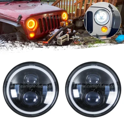  Fari a LED da 7 pollici compatibili con Wrangler JK Tj Cj Hummber H1 H2, H6024 Amber Halo indicatore di direzione DRL Sealed Beam con adattatore H4-H13