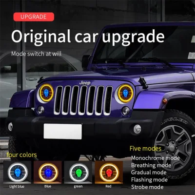 Lampada frontale rotonda LED da 7 pollici con vendita a caldo 4X4 Accessori Con Amber Angel Eyes DRL per Jeep Wrangler Harley