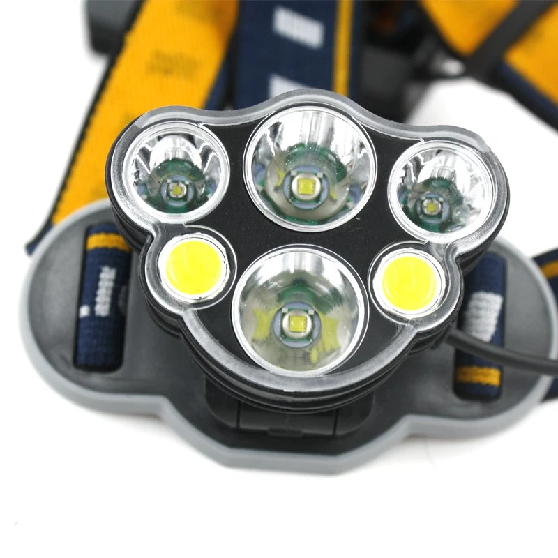 Goldmore9 Ultra Bright USB Rechargeable Waterproof 8 Modes 6 LED Headlight with White Red Lights Headlamp for Outdoor