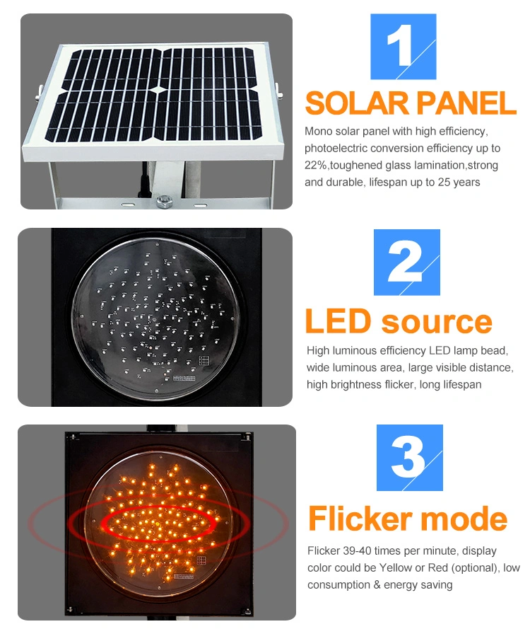 Solar LED Flashing Light Yellow Traffic Warning