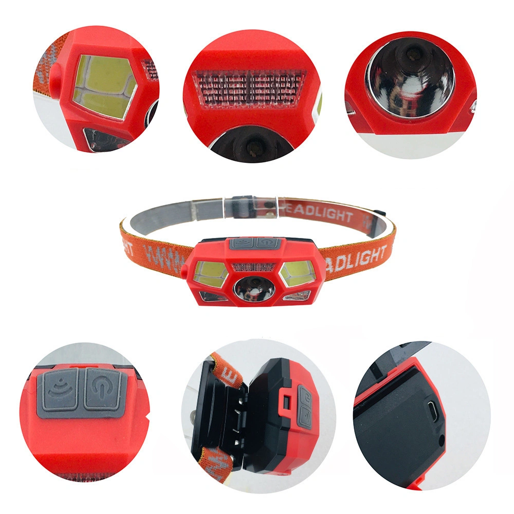 Sensor Switch Rechargeable Head Lamp 5 Flash Modes COB Headlight Outdoor Emergency LED Head Light