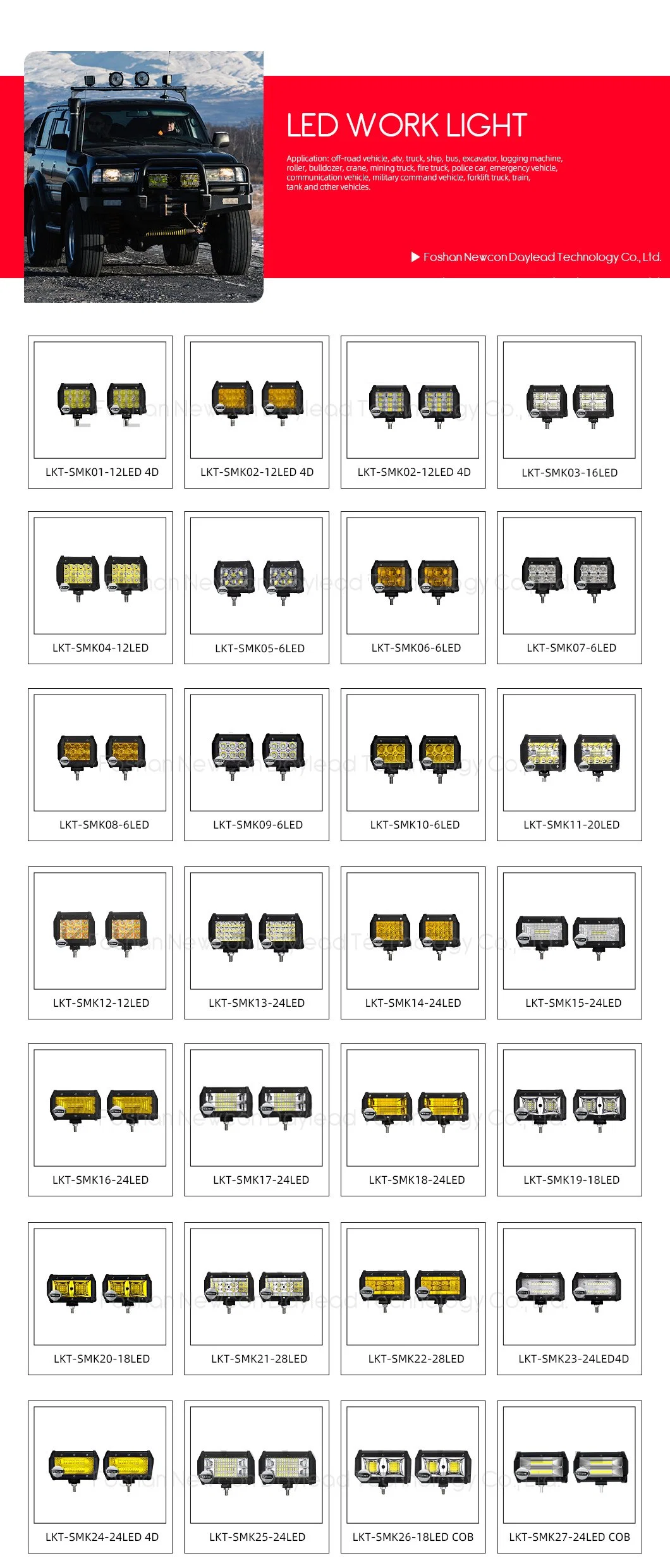 E-MARK High Quality 72W Square LED Offroad Tractor Work Light Bar