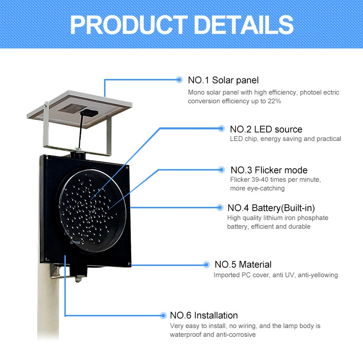 Solar LED Flashing Light Yellow Traffic Warning