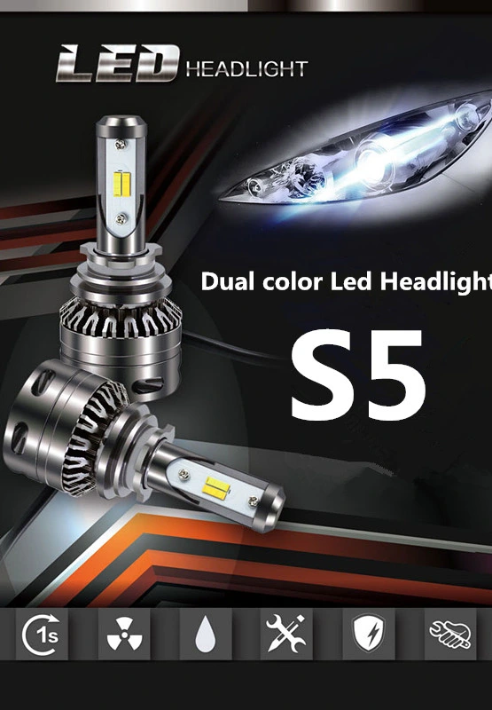 S5 Car Dual Color LED Headlight LED Bulb H7 H8 H11 30W 6000lm Fog Lamps Headlamp White Amber Headlight