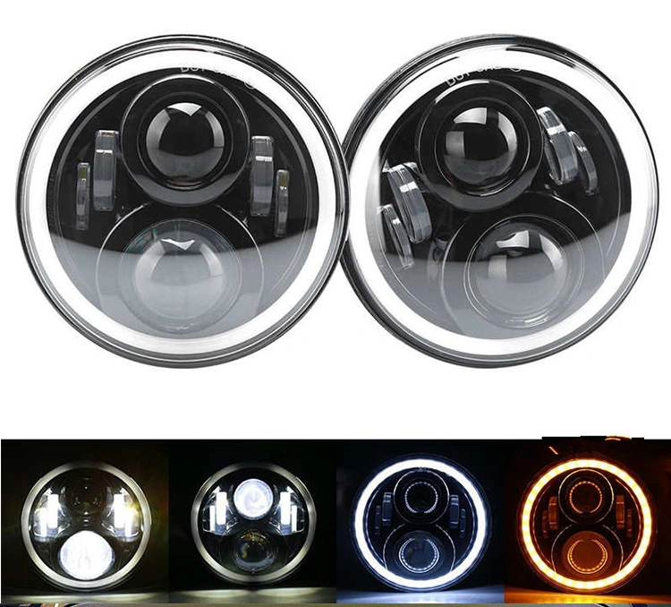 Faro LED 60W 7 Inch Round LED Headlight Amber Turn Signal Halo for Jeep Wrangler Jk Cj Tj Harley 7&quot; Headlamp