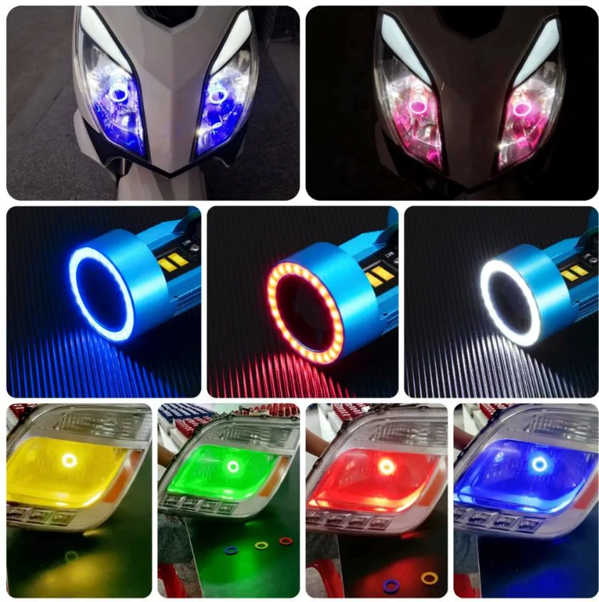 Red/Yellow/ Green/Blue LED Angel Eyes Ba20d 25W 2500lm H4 HS1 Motorcycle LED Headlight Bulb Scooter Lighting