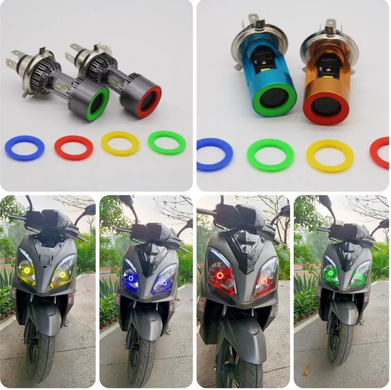 Red/Yellow/ Green/Blue LED Angel Eyes Ba20d 25W 2500lm H4 HS1 Motorcycle LED Headlight Bulb Scooter Lighting