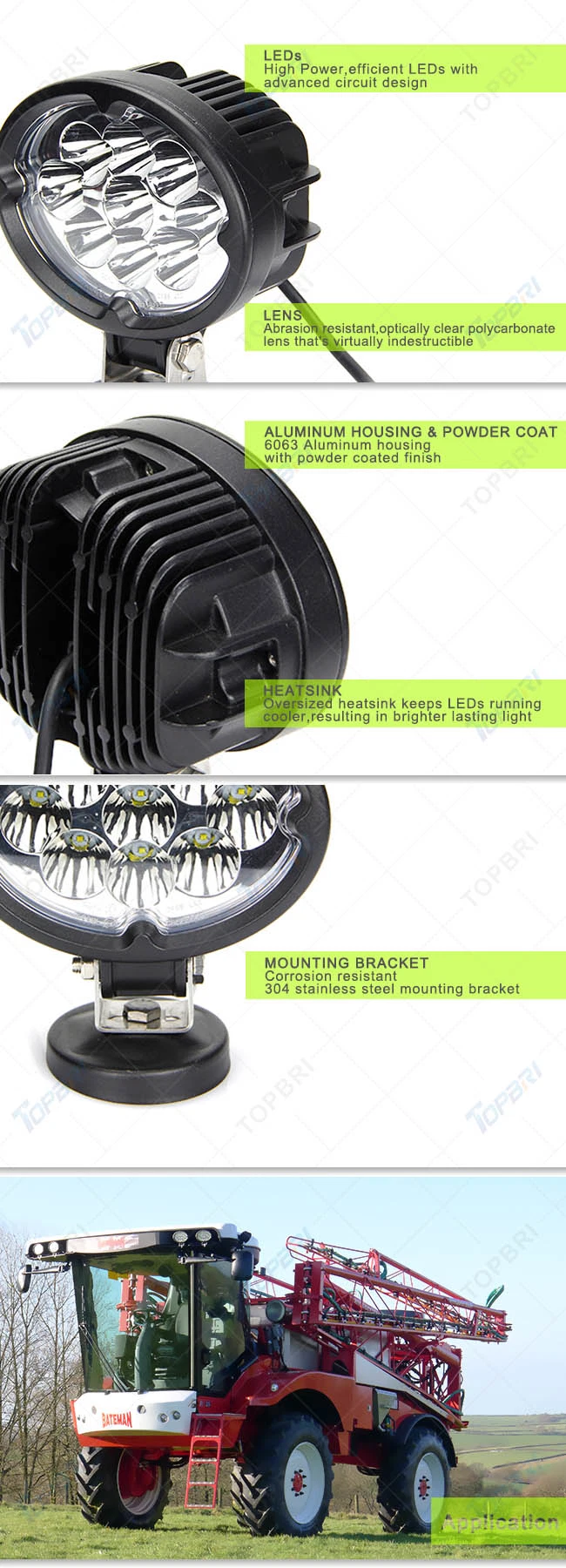 E-MARK Approved EMC 12V 27W Oval LED Agricultural Headlight