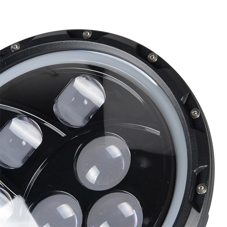 Black 7inch Round LED Headlight for Jeep Wrangler Jk off Road 4X4 Motorcycle High Low Beam Light Halo Angle Eyes Blue DRL Headlamp