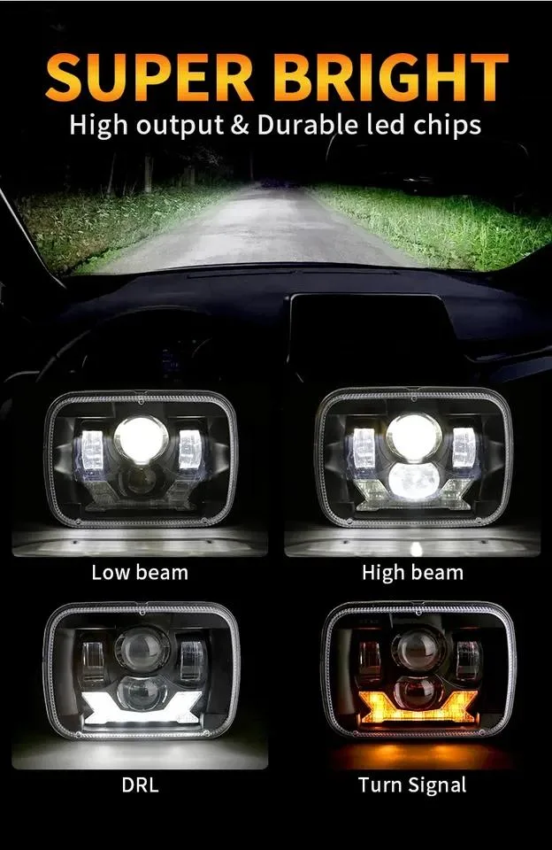 Truck Headlight Hi/Lo Beam 5X7 Inch Square LED Headlight 78wwith White/Amber Halo for Ford