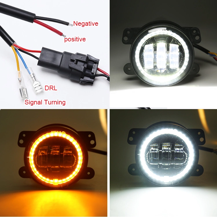 4 Inch LED Fog Lights W/White DRL LED and Amber Turn Signals LED Headlight for Jeep Wrangler