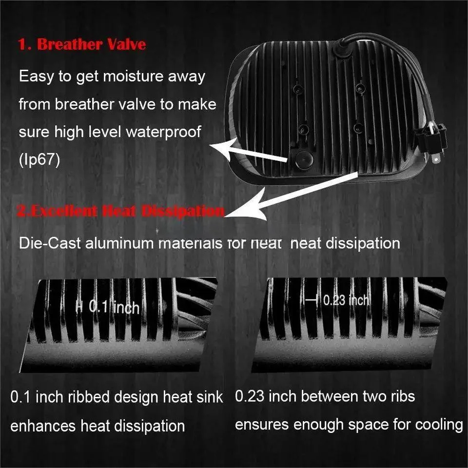 DOT White DRL Amber Turn Signal 5X7 7X6 LED Headlight Hi Lo Rectangle Sealed Beam Truck LED Headlight for Jeep Cherokee Xj Yj Mj