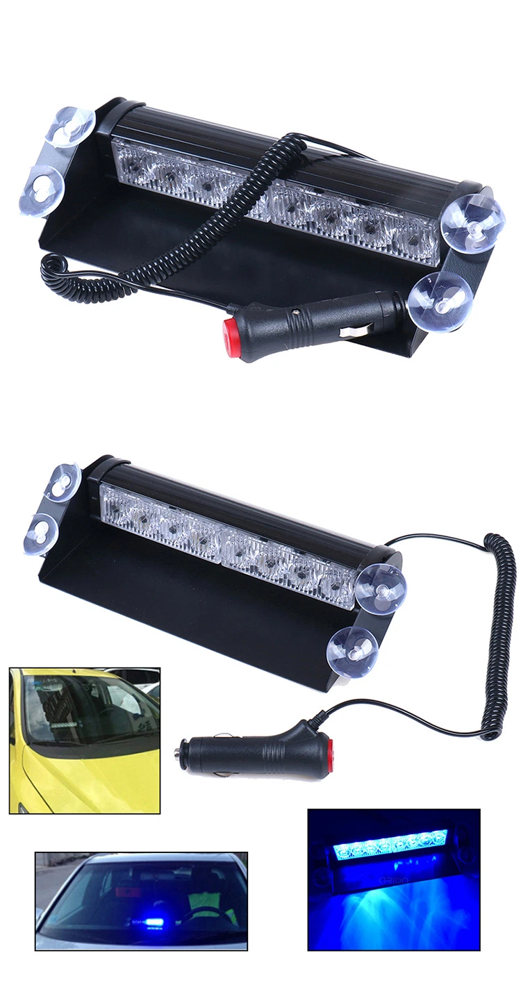 8 LED Emergency Strobe Light Bar Car Windshield Flashing Warning Lights 12V Flasher DRL Red Blue Amber 3 Flashing Modes