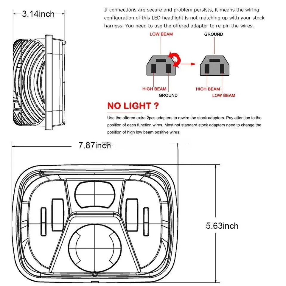 DOT White DRL Amber Turn Signal 5X7 7X6 LED Headlight Hi Lo Rectangle Sealed Beam Truck LED Headlight for Jeep Cherokee Xj Yj Mj