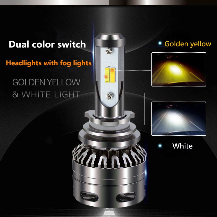 S5 Car Dual Color LED Headlight LED Bulb H7 H8 H11 30W 6000lm Fog Lamps Headlamp White Amber Headlight