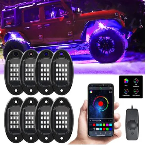 Rock Lights for Trucks 4 6 8 Pods RGB LED Rock Lights with APP Remote Control &amp; Music Mode High Bright Waterproof Neon off Road
