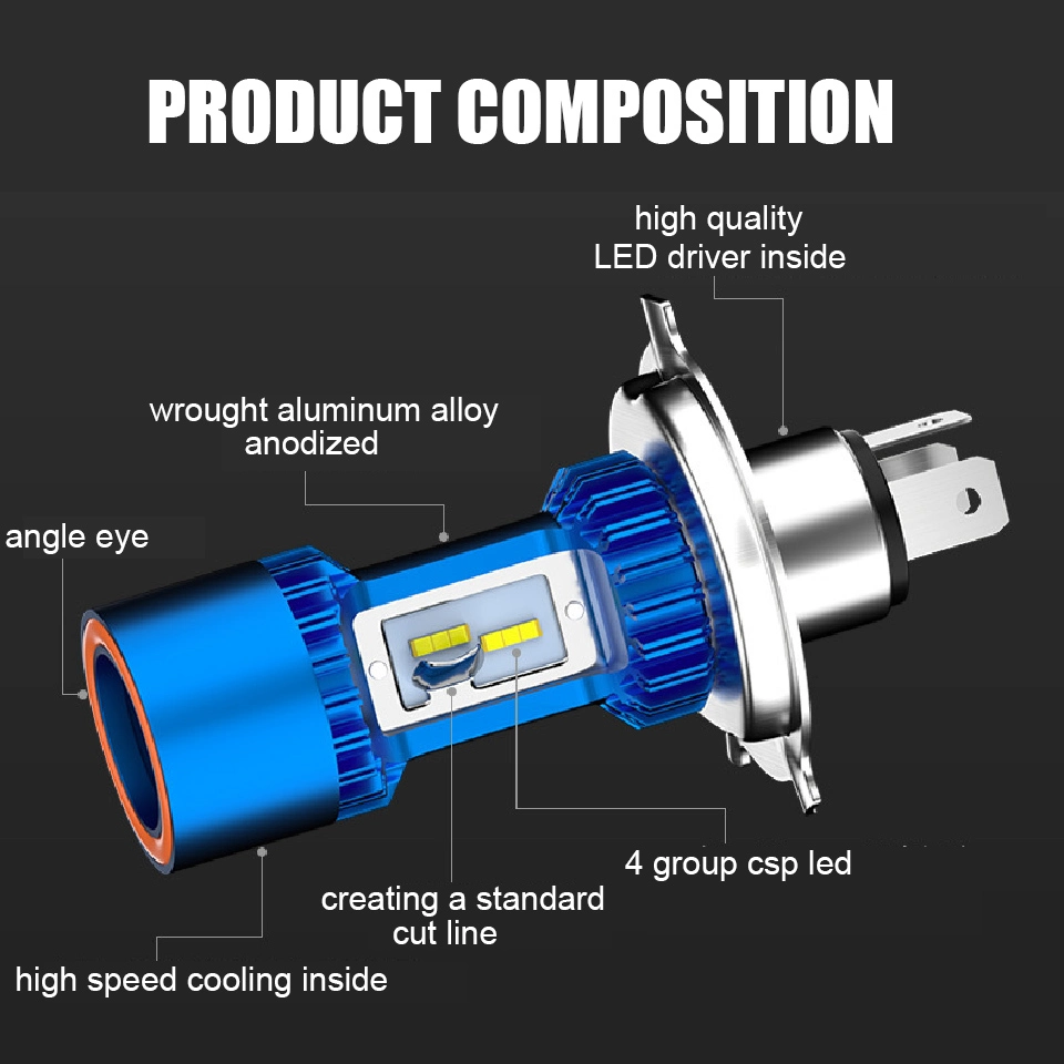 Red/Yellow/ Green/Blue LED Angel Eyes Ba20d 25W 2500lm H4 HS1 Motorcycle LED Headlight Bulb Scooter Lighting