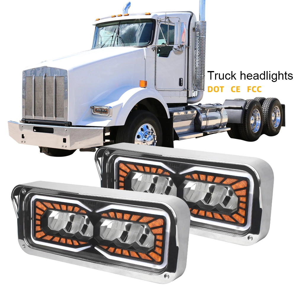 Cool White Amber Turn Light DRL Truck LED Driving Light Rectangle Heavy Duty Truck LED Headlight