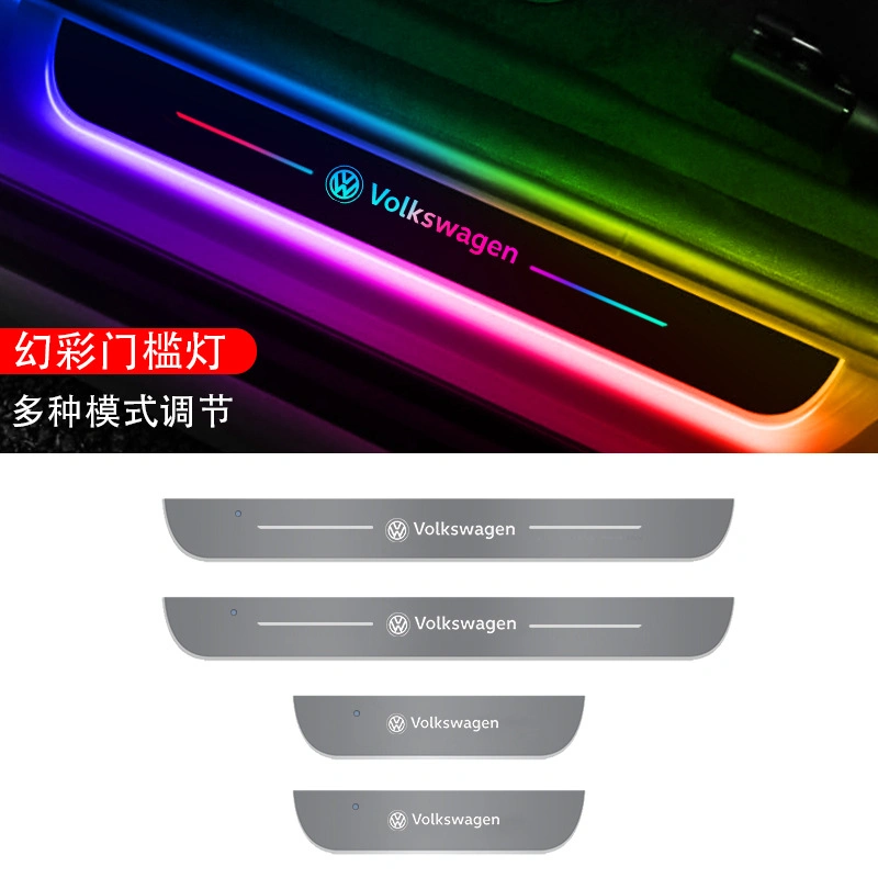 4PCS Wireless LED Pedal Welcome Light Universal Door Sill Plate Lamp Acrylic USB Charging RGB Custom Logo Streamer Dynamic Light for Auto