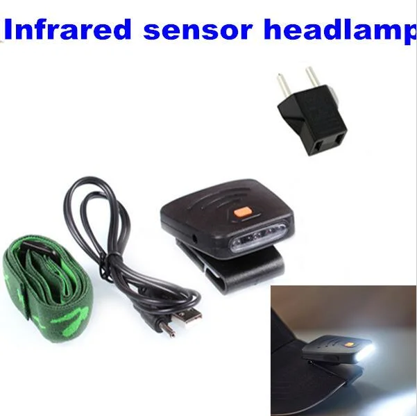 Mini 3LED Infrared Sensor Headlight USB Rechargeable Headlamp Cap Lamp Light