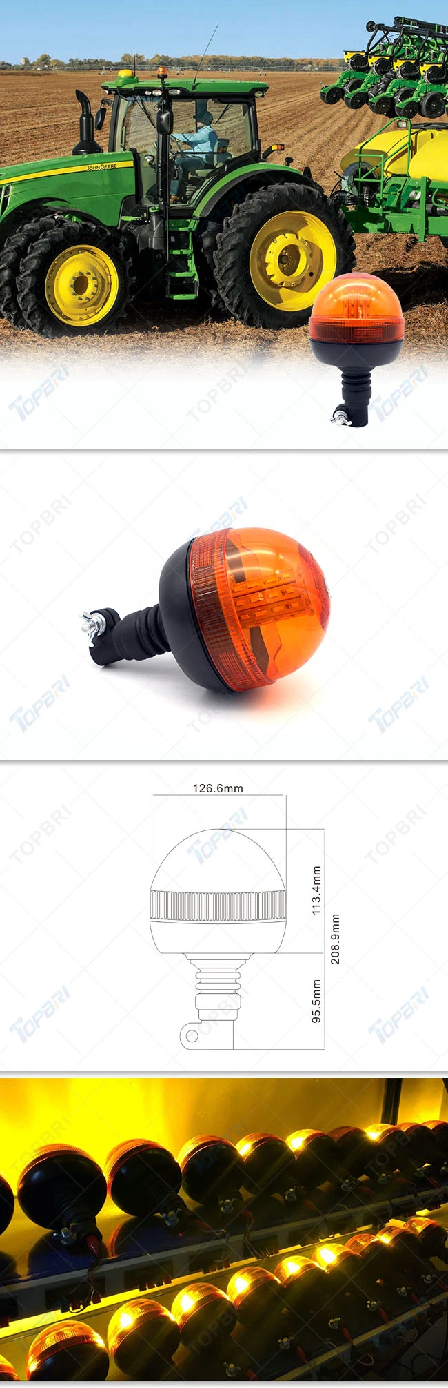 12V/24V Amber 40PCS SMD5730 LED Rotating Beacon