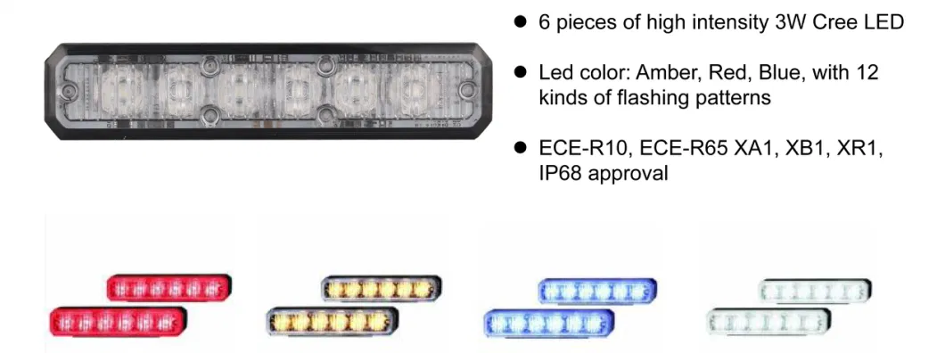 Waterproof IP68 6-LED 18W Amber/Red/Blue Emergency Warning Strobe Light Bar for Car SUV Truck Jeep