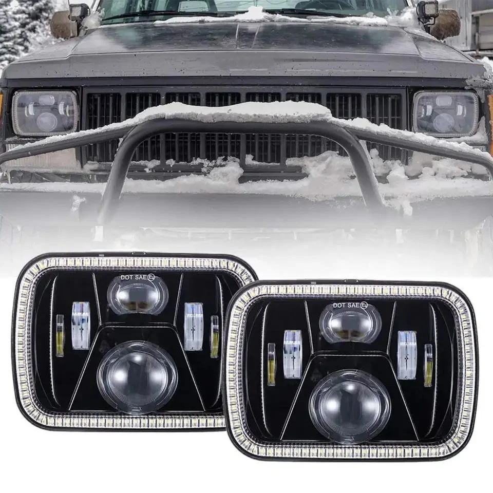 DOT White DRL Amber Turn Signal 5X7 7X6 LED Headlight Hi Lo Rectangle Sealed Beam Truck LED Headlight for Jeep Cherokee Xj Yj Mj
