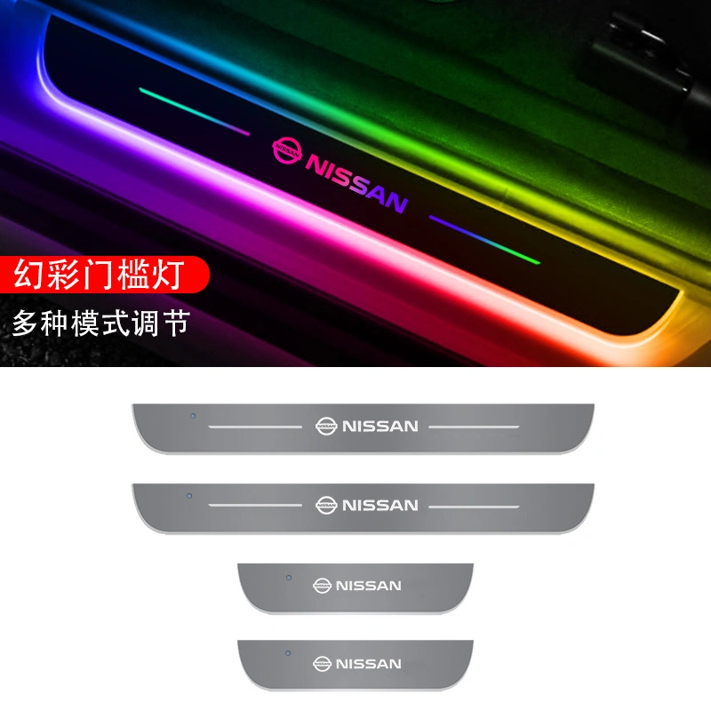 4PCS Wireless LED Pedal Welcome Light Universal Door Sill Plate Lamp Acrylic USB Charging RGB Custom Logo Streamer Dynamic Light for Auto