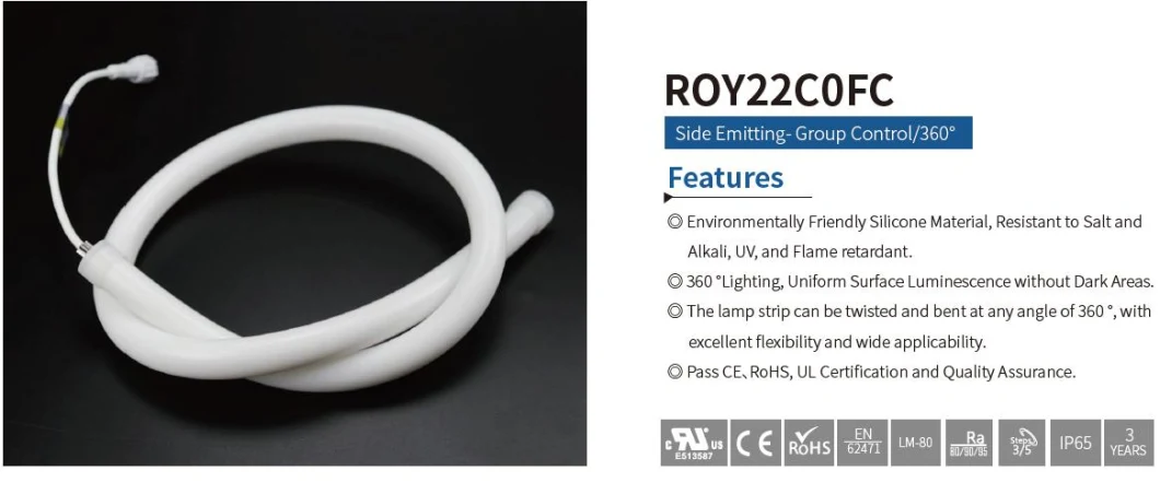 UL, CE and RoHS Approved Flexible Neon Strip Light Twist and Bend at Any Angle of 360 Degree