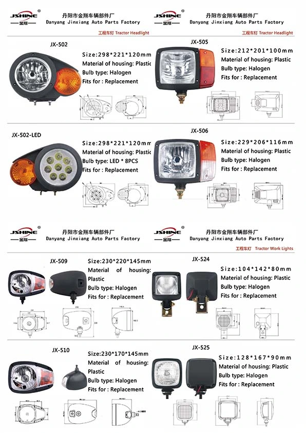 Yellow Tractor Lights Headlights Assemblies with White or Amber LED Spot Beam