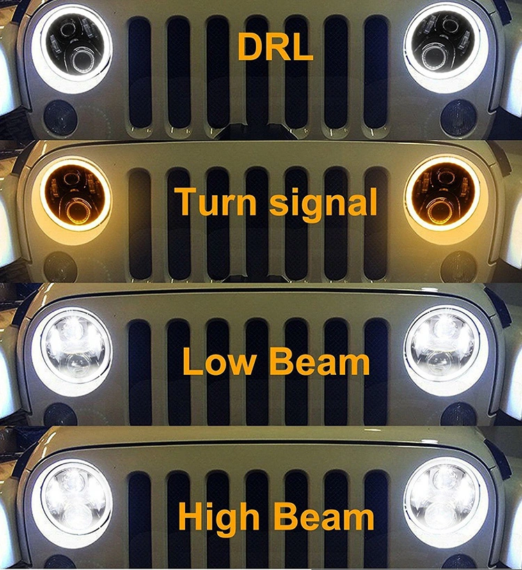 Faro LED 60W 7 Inch Round LED Headlight Amber Turn Signal Halo for Jeep Wrangler Jk Cj Tj Harley 7&quot; Headlamp