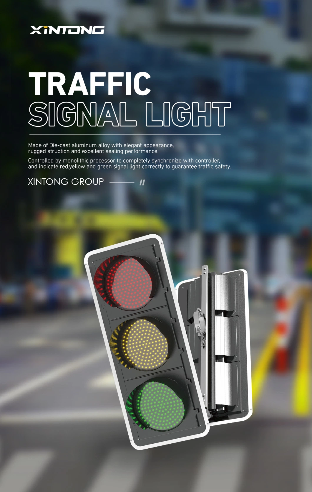 Exceed 50000 Hours Vehicle Xintong Solar LED Traffic Signal Light