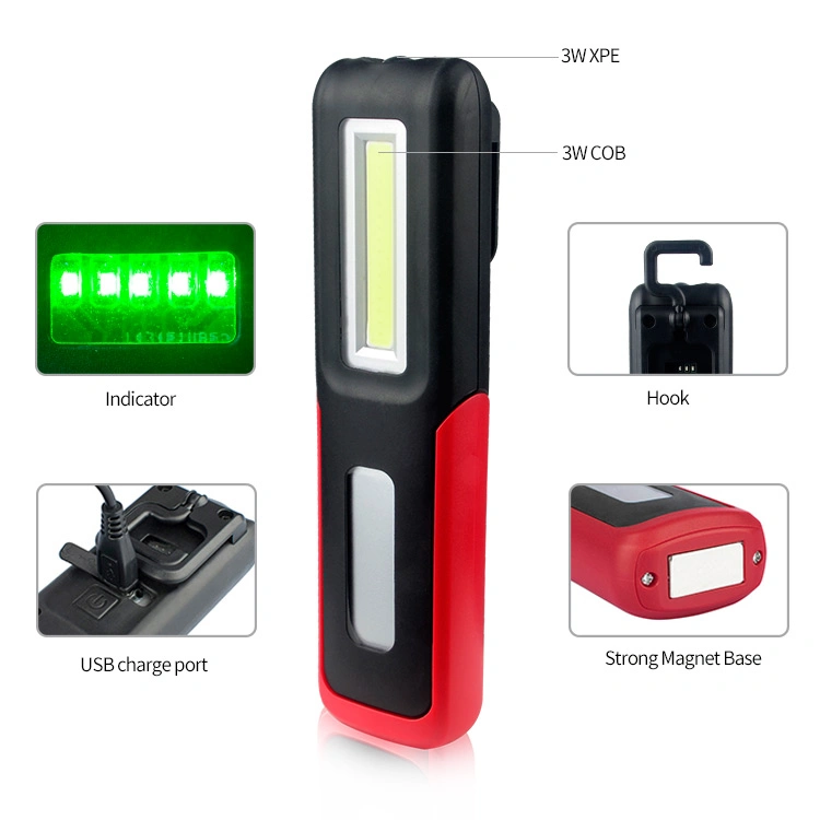 Car Repairing Emergency Working Lighting 3W USB Rechargeable Magnetic Portable Mini LED Work Lamp for Truck Rotating Handle COB LED Work Light