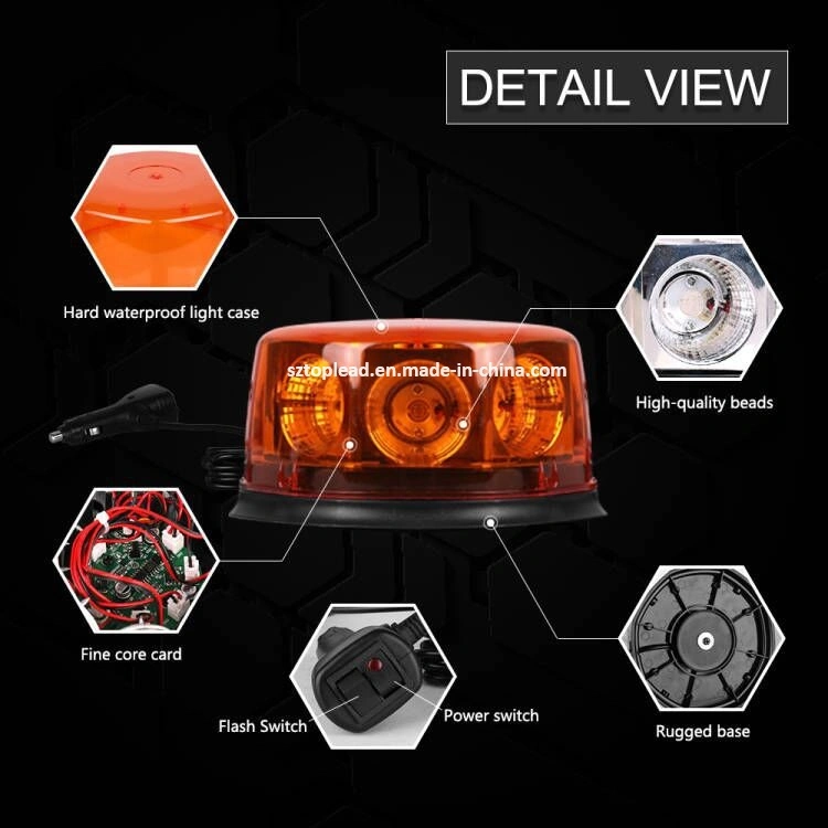 COB LED Octagonal Strobe Light DC10-30V 7 Flash Modes Emergency Warning Beacon Waterproof IP 65