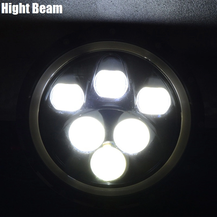 Black 7inch Round LED Headlight for Jeep Wrangler Jk off Road 4X4 Motorcycle High Low Beam Light Halo Angle Eyes Blue DRL Headlamp