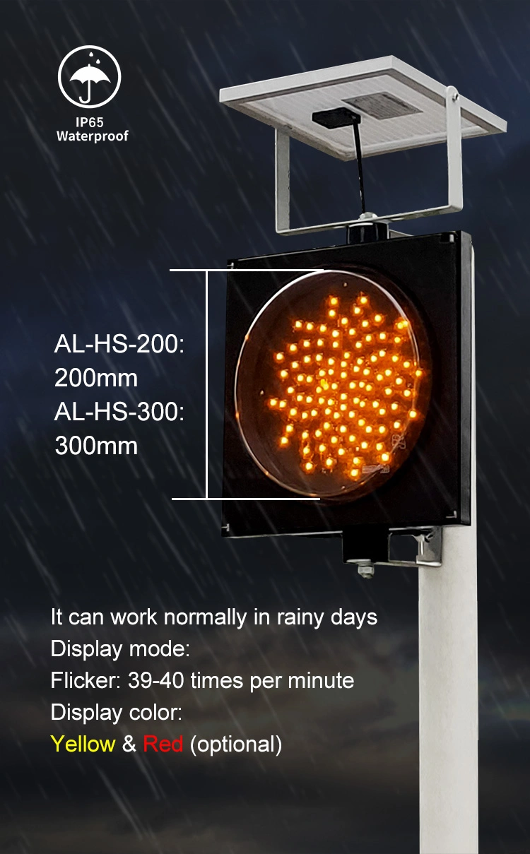 Solar LED Flashing Light Yellow Traffic Warning